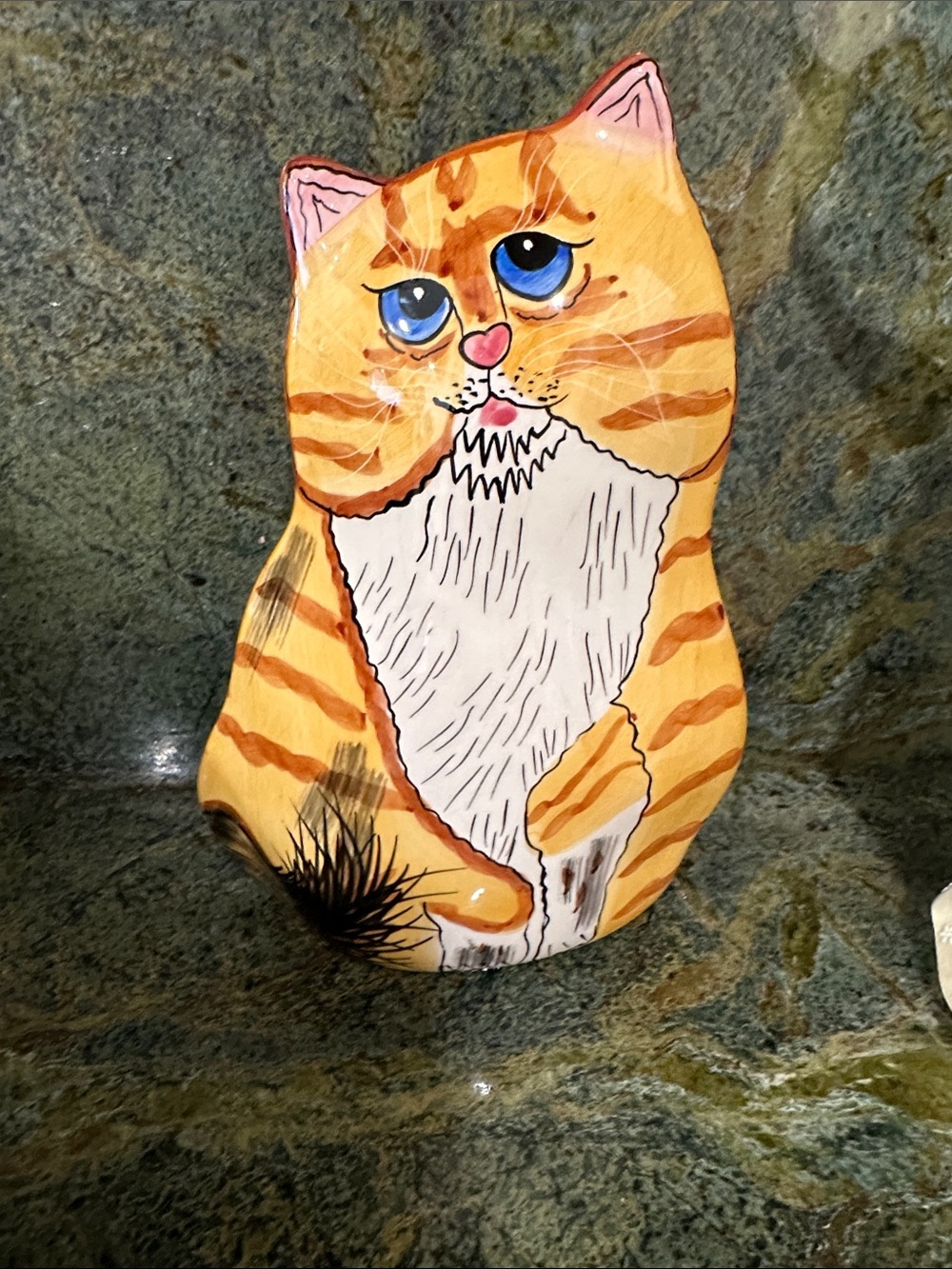 Hand-Painted Ginger Tabby Cat Figurine - Orange planter or pencil holder
